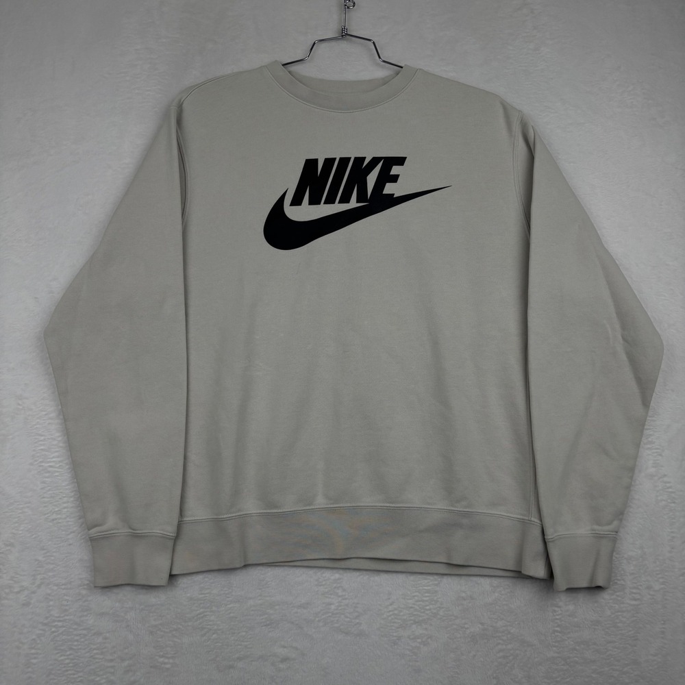 Nike Sportswear Mens Crewneck Sweatshirt Medium Beige Black Logo CA3-96